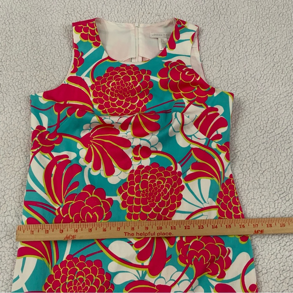 London Times Shift Dress Size 2 Preppy Floral Pink Blue Sleeveless Lightweight - Picture 12 of 12
